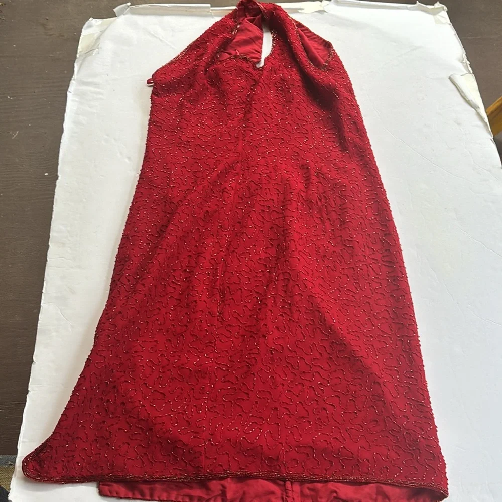 Vintage J Kara 90 2000 Beaded Short Gown Dress Flapper Red Medium y2k Nordstrom - Picture 4 of 17